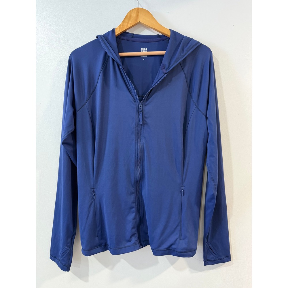 Title Nine Womens Blue Sun Hoodie Full Zip Athletic Performance Jacket Large